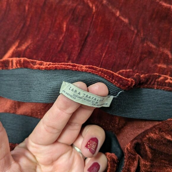 Zara Y2K Velvet Ruched Midi Skirt Women Size M Whimsigoth Romantic Coquette Soft - Picture 6 of 6